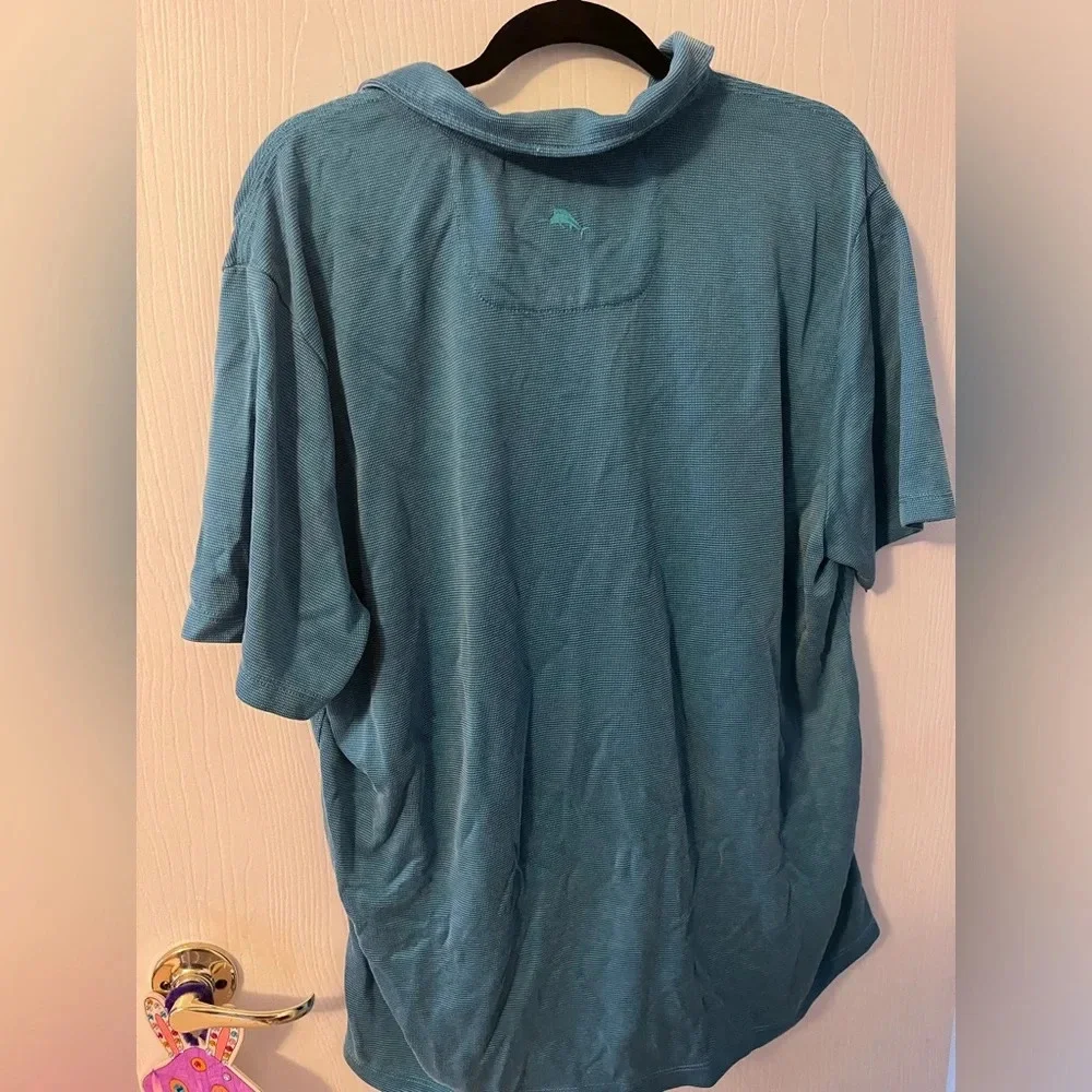 Tommy Bahama men’s polo shirt collared blue teal textured size XL beach travel